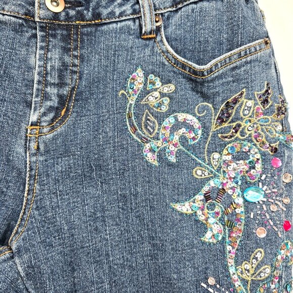 Vintage Cache Embellished Y2K 90s Low Rise Boot Cut Denim Jeans 34" Inseam - Picture 7 of 10